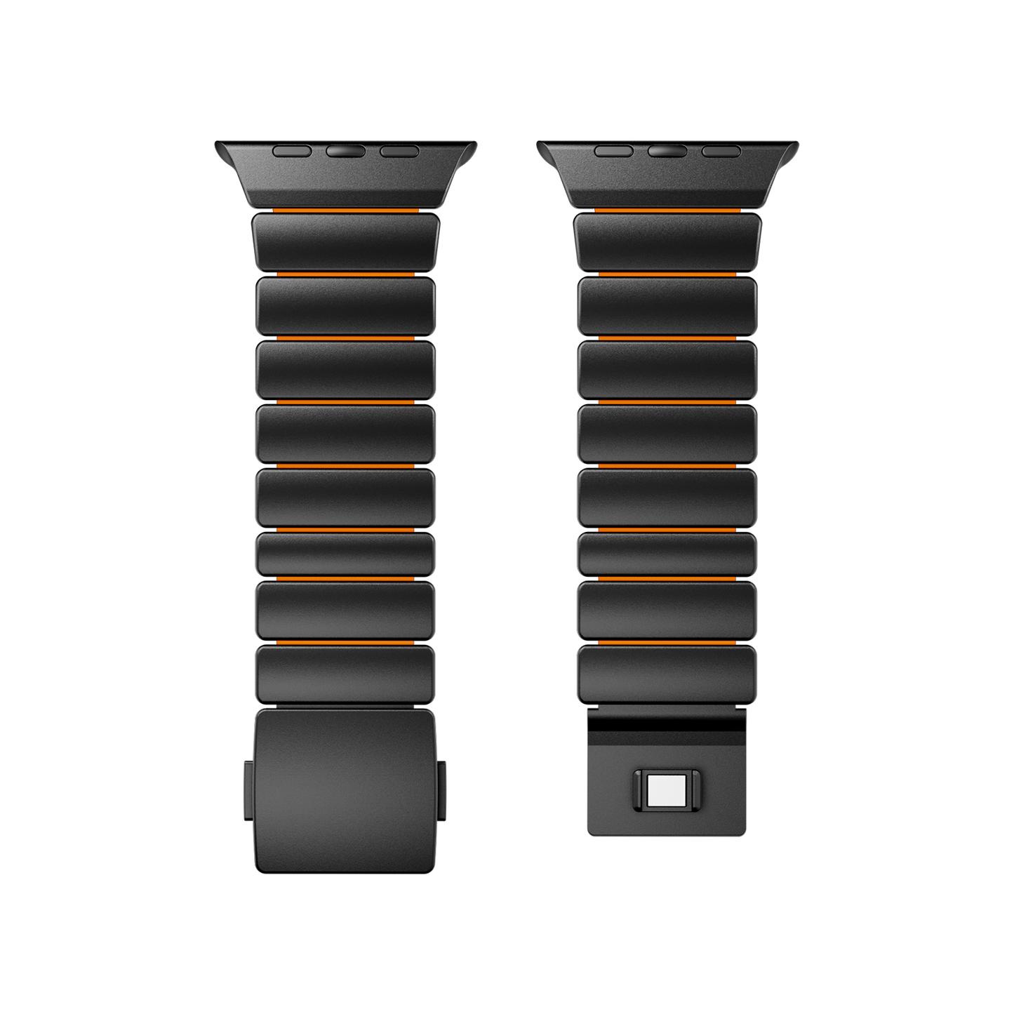 Titanium Silicone Hybrid Apple Watch Band for Apple Watch : Black Titanium - Orange Silicone Inner Link