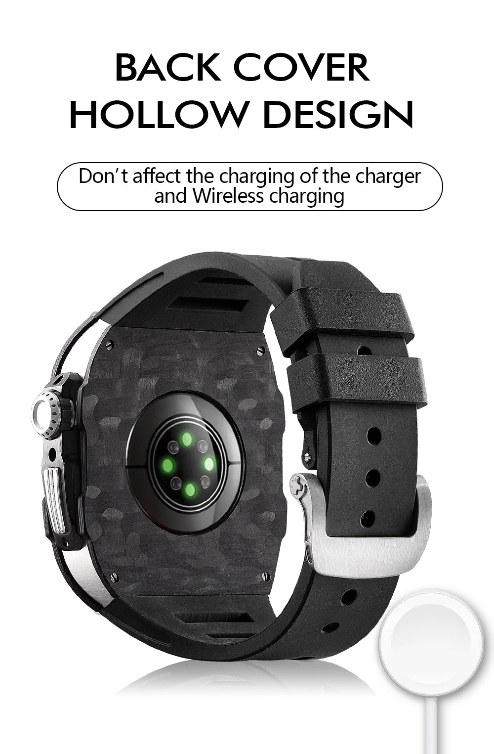 Apple Watch Case 44mm - Carbon Fiber Ti Case + Green Fluoro Strap (8 Screws)