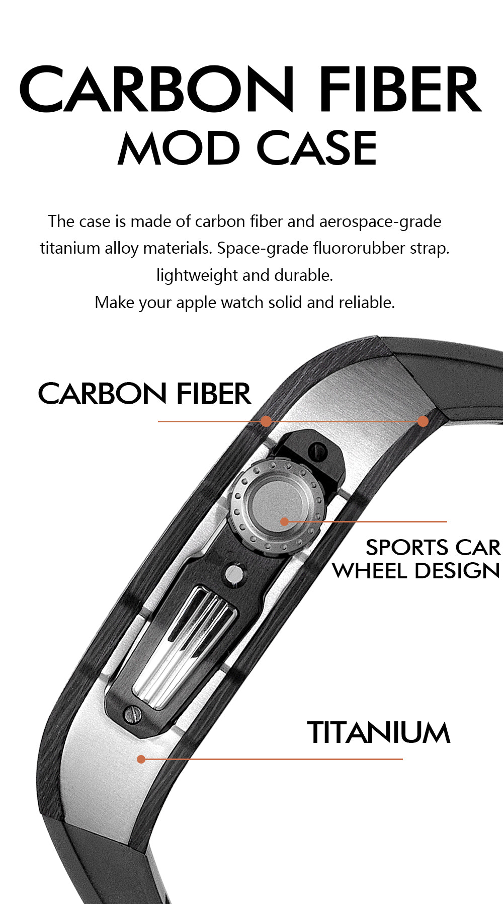 Apple Watch Case 44mm - Carbon Fiber Ti Case + Orange Fluoro Strap (8 Screws)