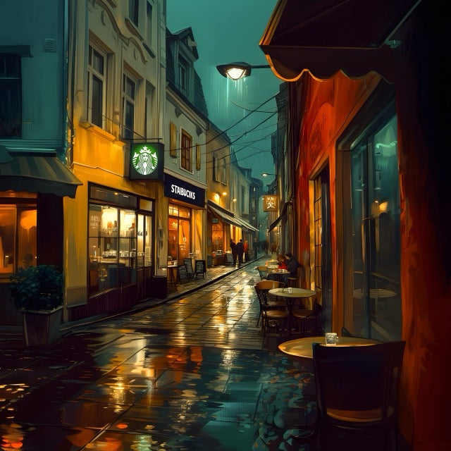 European Street Starbucks Digital Wallpaper