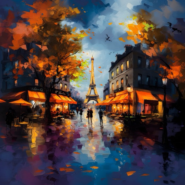 Paris Evening with Eiffel Tower Digital Wallpaper