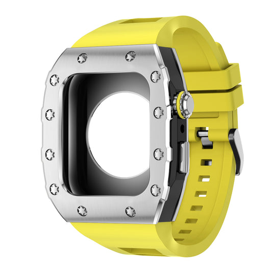 Apple Watch Case 45mm - Black Case + Yellow Silicone Strap (12 Screws)