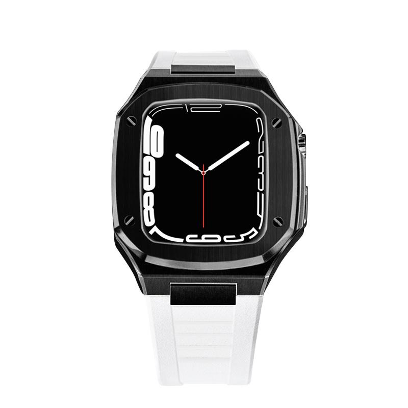 Apple Watch Case 45mm - PVD Black Steel Case + Silicone Strap (4 Screws)