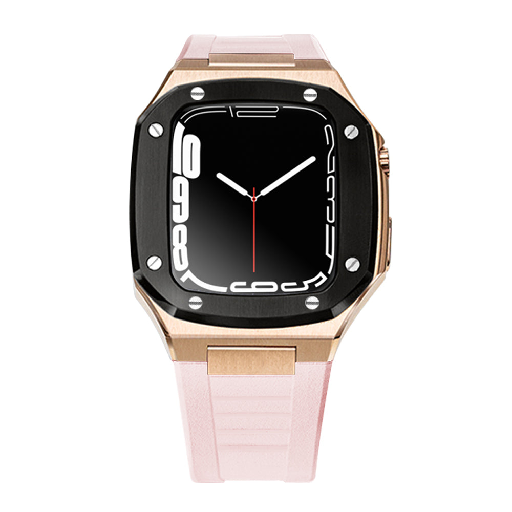 Apple Watch Case 41mm - Black Bezel Rose Gold Case + Silicon Strap (8 Screws)