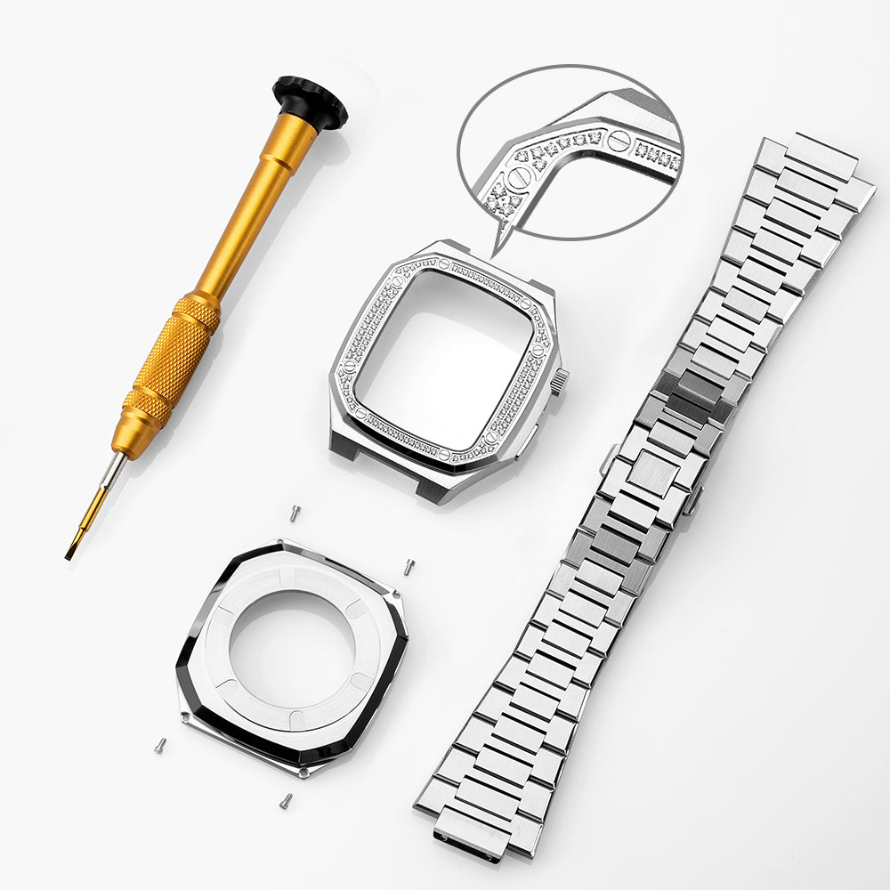 Apple Watch Case 45mm - Studded Stainless Steel Case + Bracelet (8 Screws)