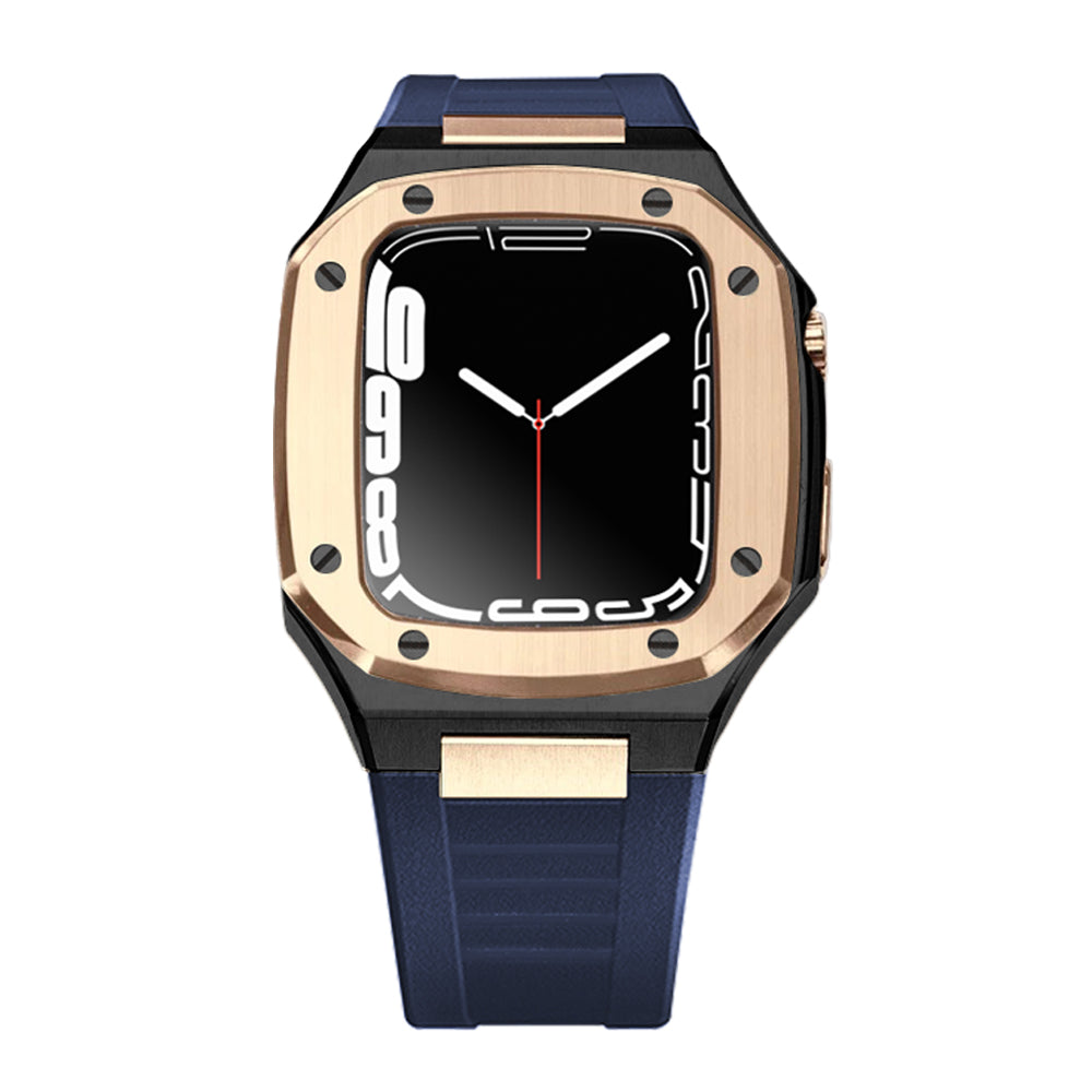 Apple Watch Case 45mm - RG Bezel Black Case + Silicone Strap (8 Screws)