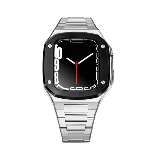 Apple Watch Case 41mm - Black Bezel Stainless Steel Case + Bracelet (4 Screws)
