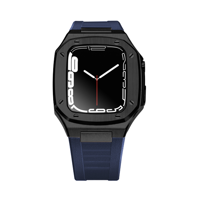 Apple Watch Case 45mm - PVD Black Steel Case + Silicone Strap (8 Screws)