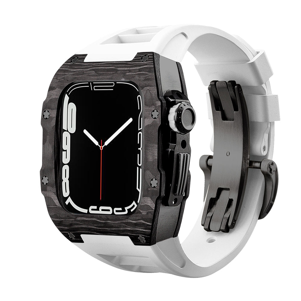 Apple Watch Case 44mm - Carbon Fiber Ti Black Case + White Fluoro