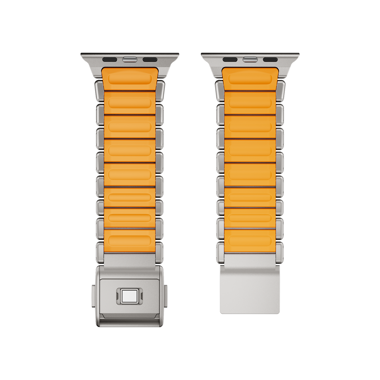 Titanium Silicone Hybrid Apple Watch Band for Apple Watch : Titanium - Orange Silicone Inner Link