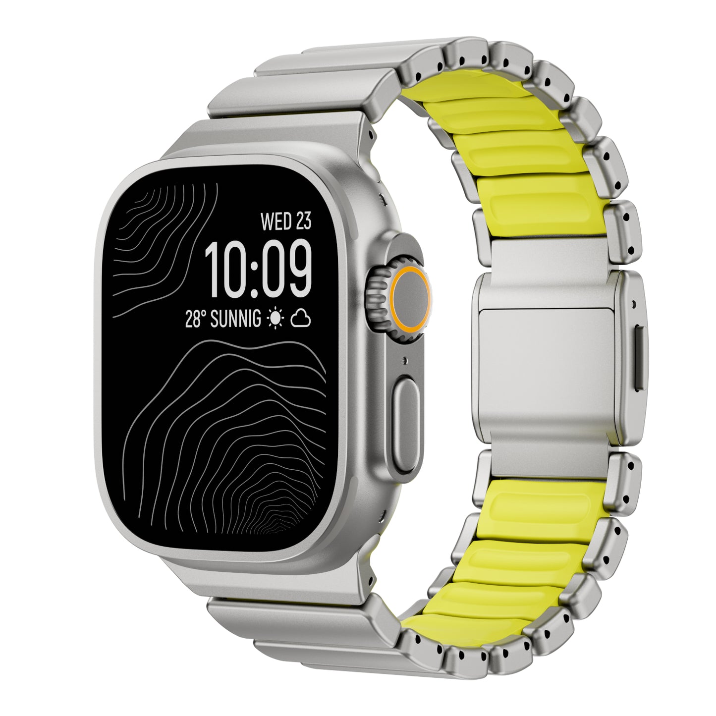 Titanium Silicone Hybrid Apple Watch Band for Apple Watch : Titanium - Neon Green Silicone Inner Link