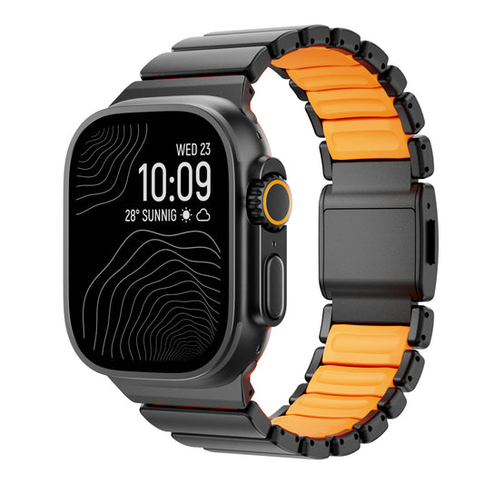 Titanium Silicone Hybrid Apple Watch Band for Apple Watch : Black Titanium - Orange Silicone Inner Link