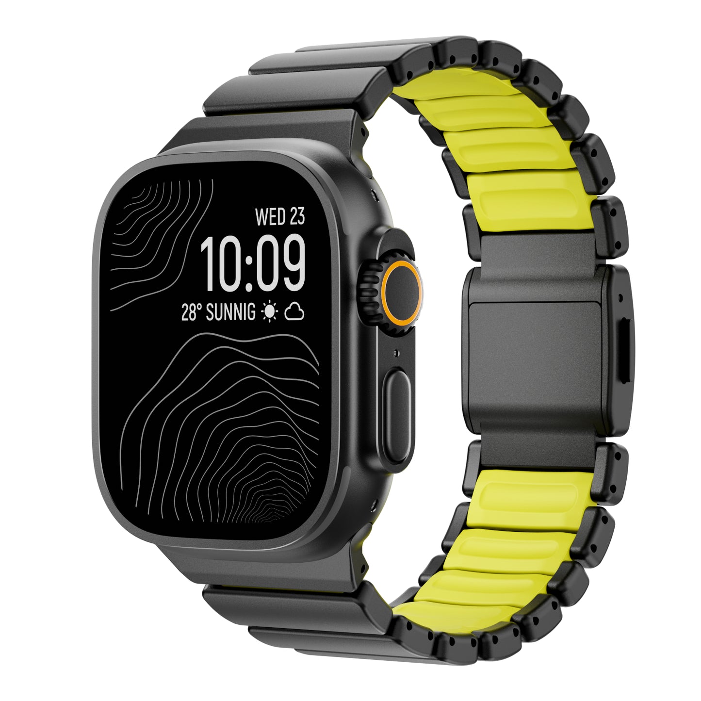 Titanium Silicone Hybrid Apple Watch Band for Apple Watch : Black Titanium - Neon Green Silicone Inner Link
