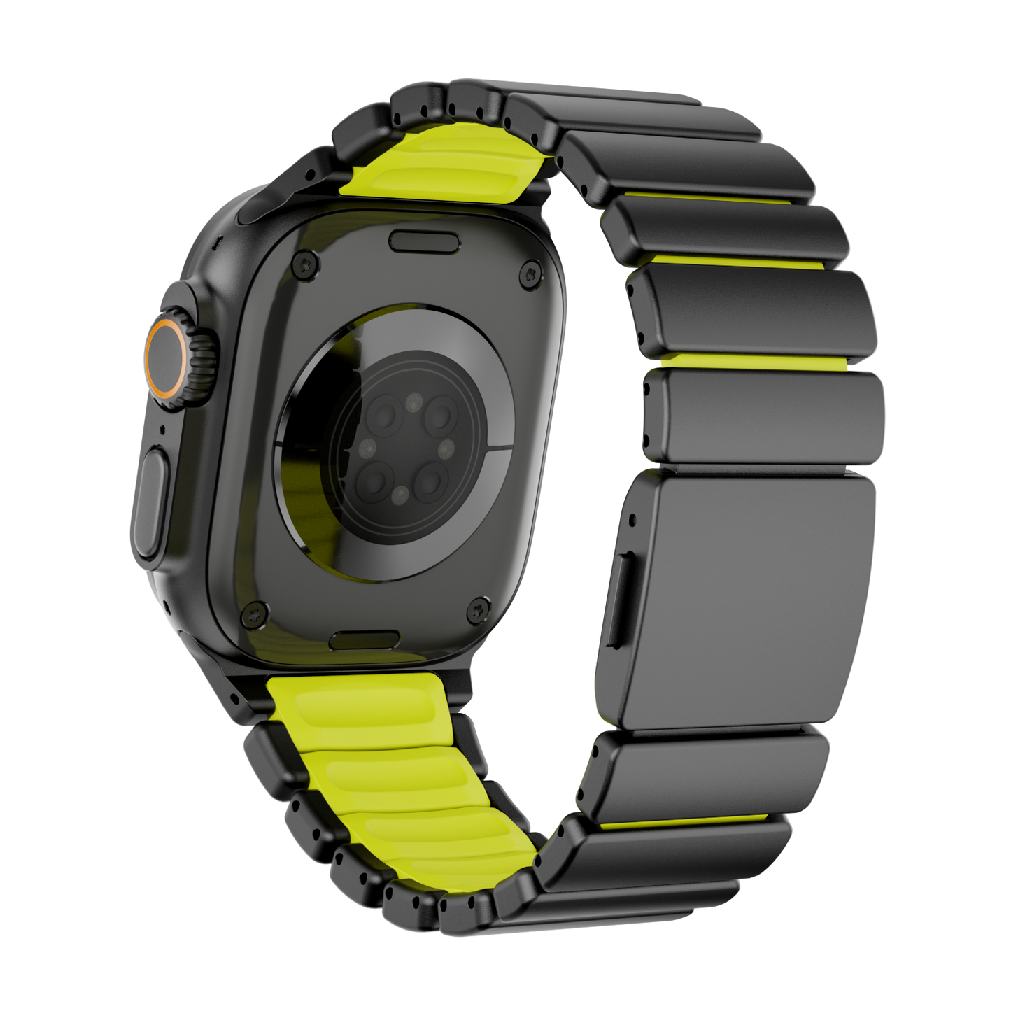 Titanium Silicone Hybrid Apple Watch Band for Apple Watch : Black Titanium - Neon Green Silicone Inner Link