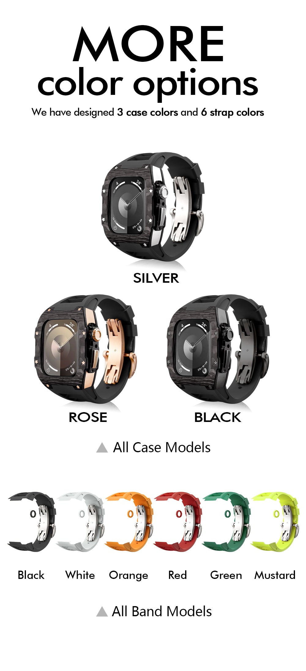 Apple Watch Case for Series 4/5/6/7/8/SE - Carbon Fiber Ti Case + White Fluoro Strap