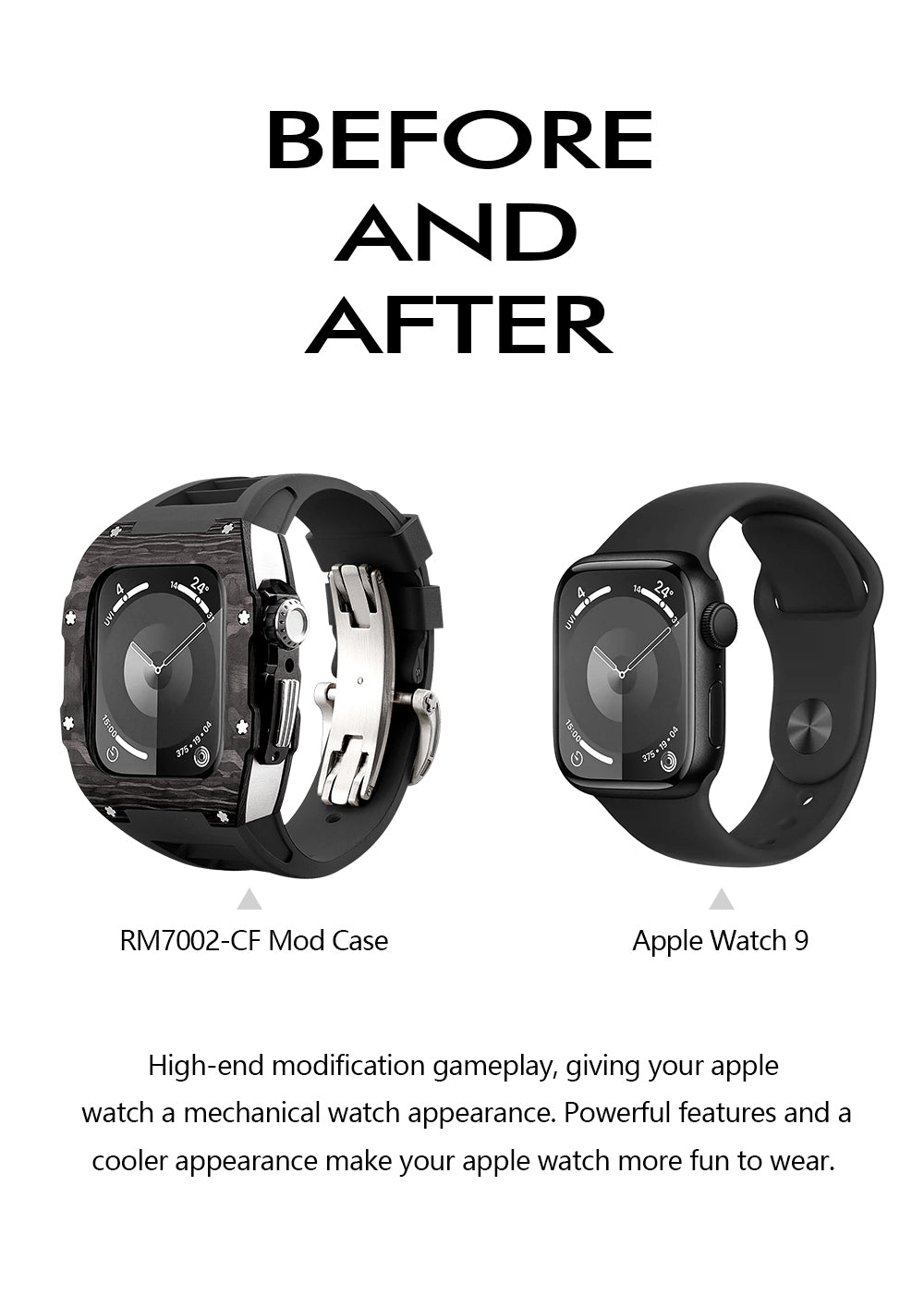 Apple Watch Case for Series 4/5/6/7/8/SE - Carbon Fiber Ti Case + Blue Fluoro Strap