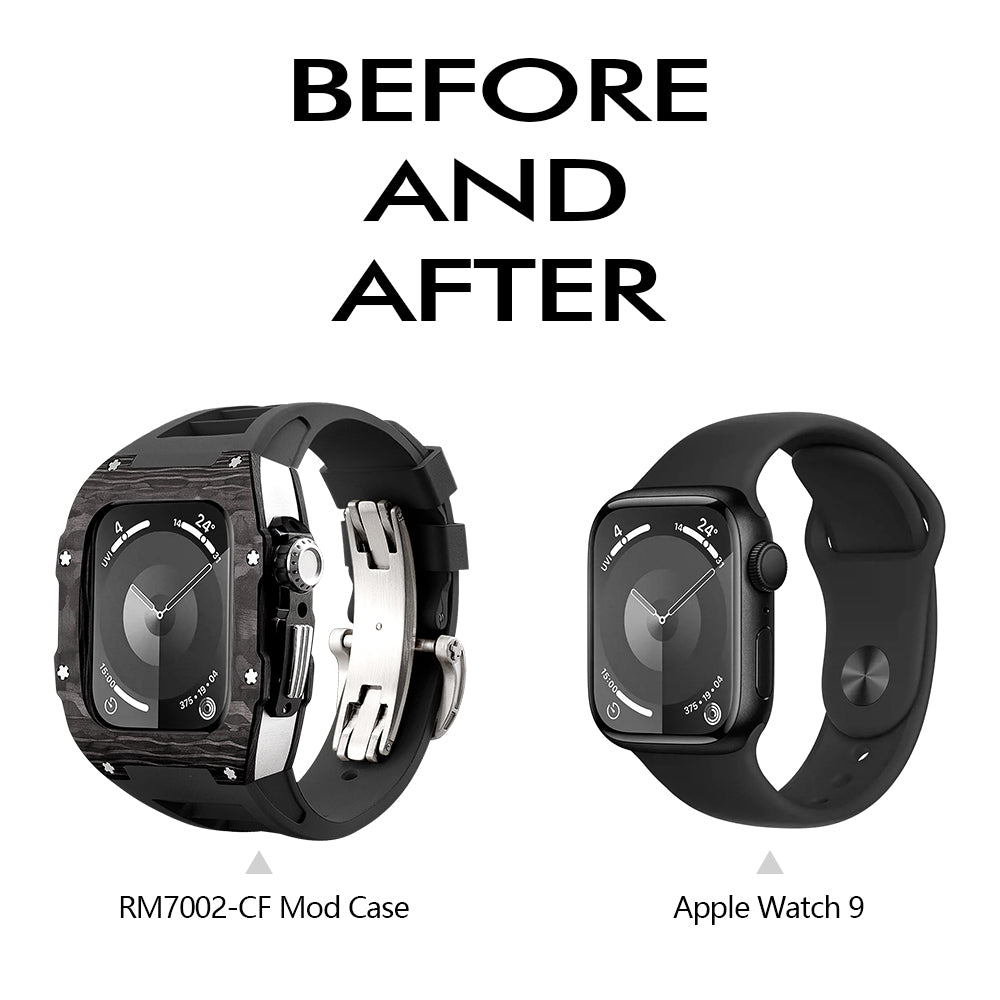 Apple Watch Case for Series 4/5/6/7/8/SE - Carbon Fiber Ti Case + Orange Fluoro Strap