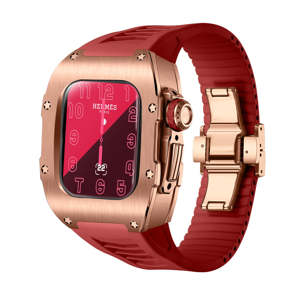 Apple Watch Case for Series 7/8 41MM - Titanium RG Case + Red Fluoro Strap