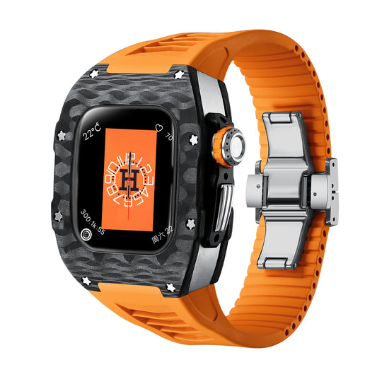 Watch Case for Series 7/8 41MM - Carbon Fiber Ti Case + Orange Fluoro Strap