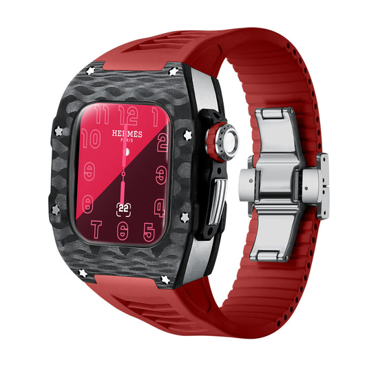 Watch Case for Series 7/8 41MM - Carbon Fiber Ti Case + Red Fluoro Strap