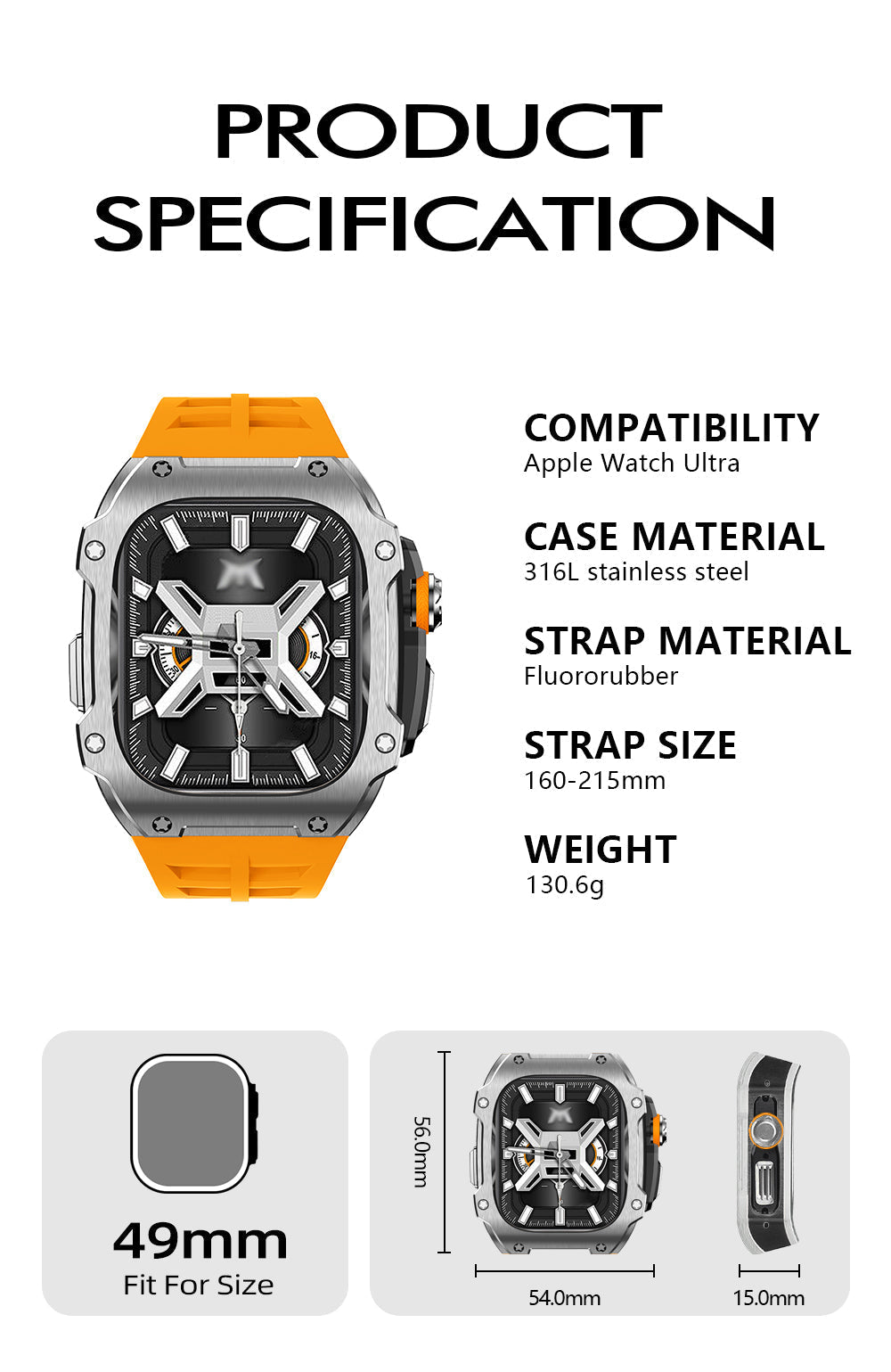 Apple Ultra Watch Case 49mm - Stainless Steel Case