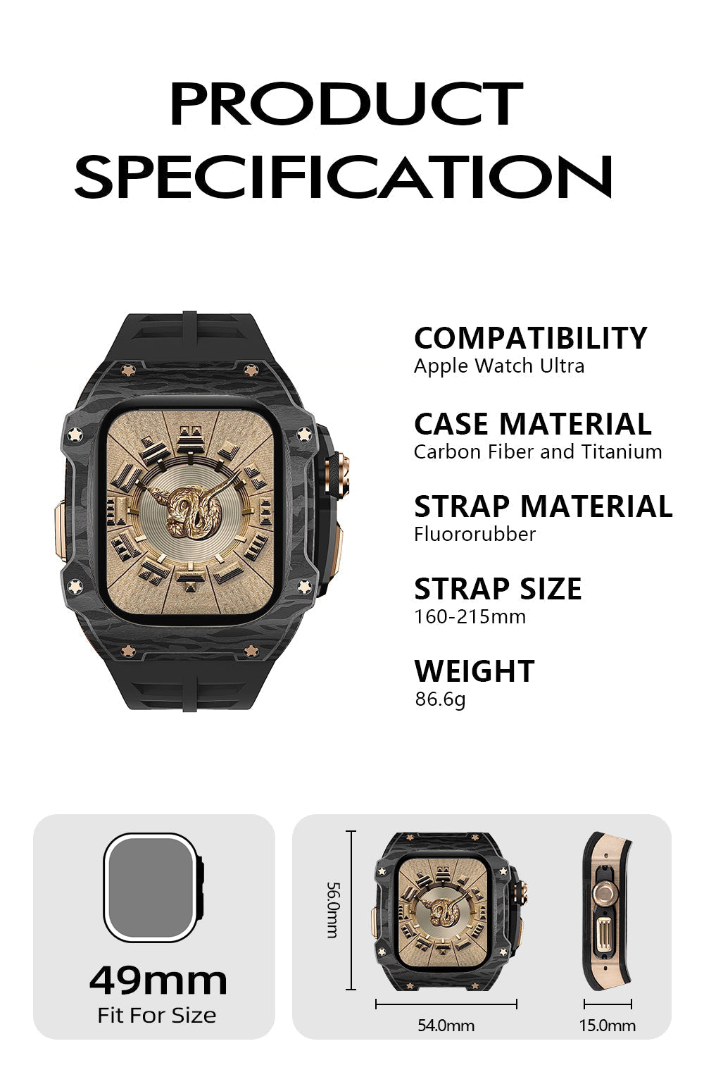 Apple Ultra Watch Case 49mm - Carbon Fiber Black Titanium Case