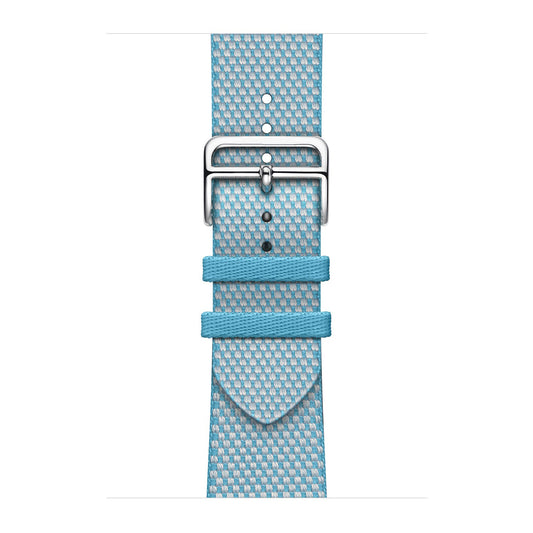 Textured Canvas-Style Nylon Strap for Apple Watch - Bleu Céleste / Ecru