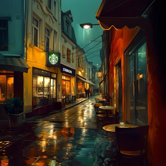 European Street Starbucks Digital Wallpaper