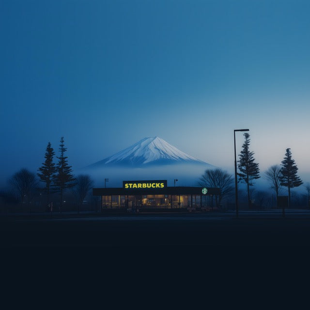 Mount Fuji Starbucks Digital Wallpaper