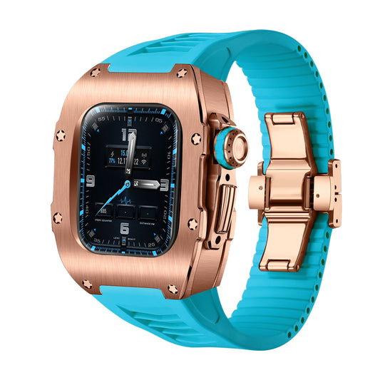Apple Watch Case for Series 7/8 41MM - Titanium RG Case + Blue Fluoro Strap