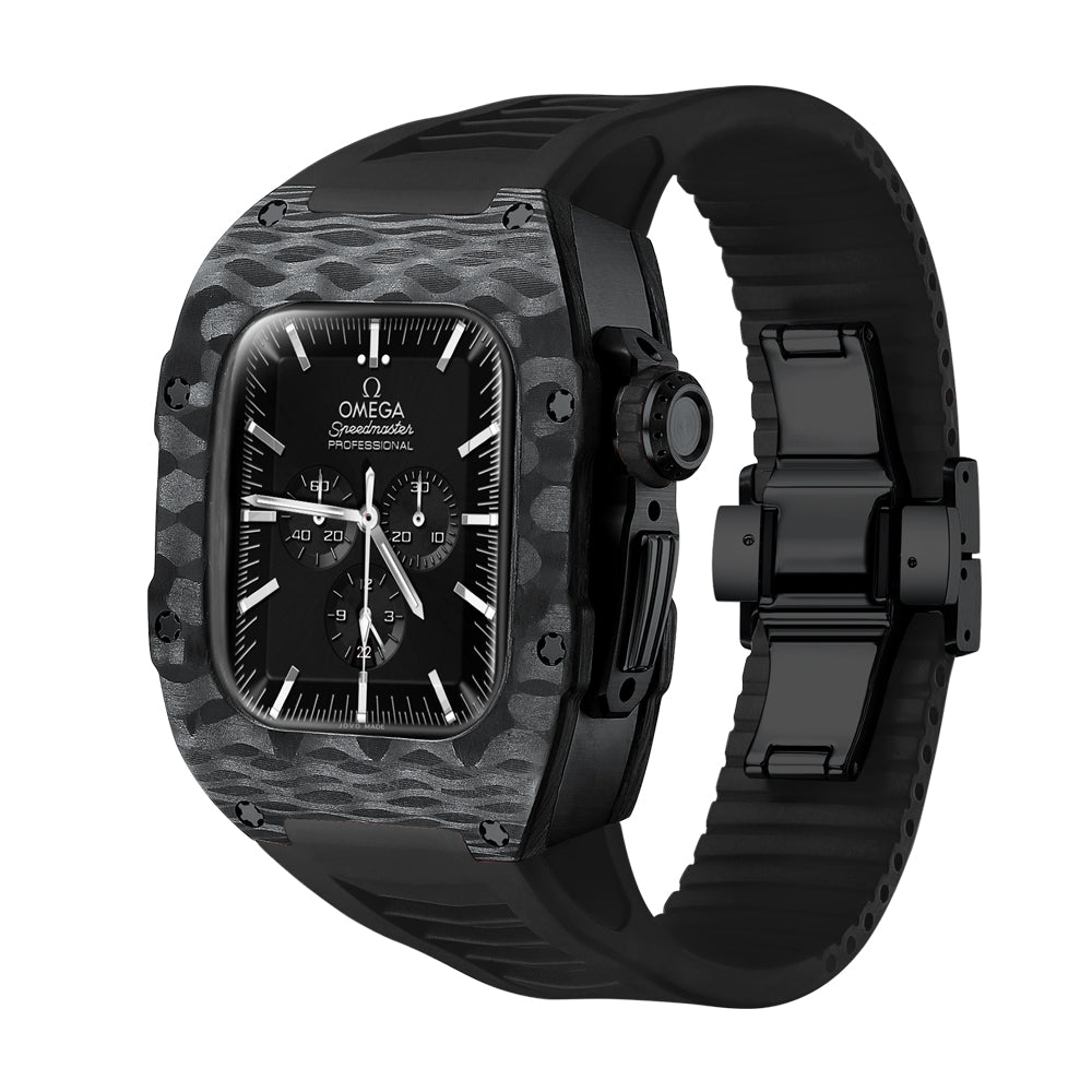 Apple Watch Case for Series 7/8 41MM - Carbon Fiber Ti Black Case + Black Fluoro Strap
