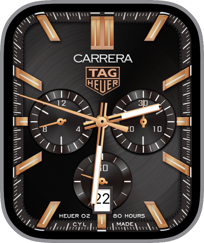 Free Apple Watch Face: TAGHEUER CARRERA-Gold No Bezel by CYL