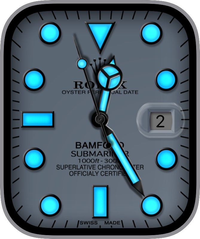 Free Apple Watch Face: ROLEX SUBMARINER  BAMFORD blue dark night(by Reskap)