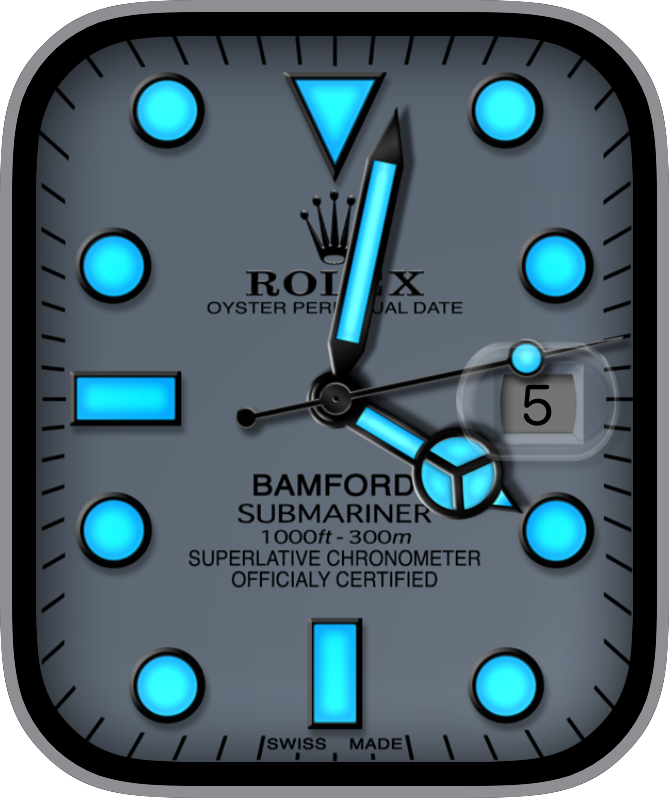 Free Apple Watch Face: ROLEX SUBMARINER  BAMFORD blue dark night(by Reskap)