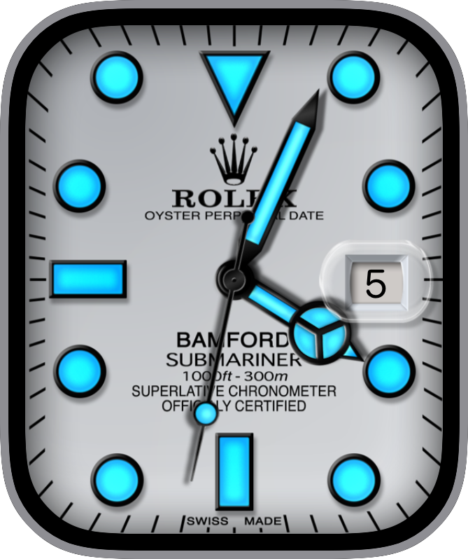 Free Apple Watch Face: ROLEX SUBMARINER  BAMFORD blue light night(by Reskap) 2
