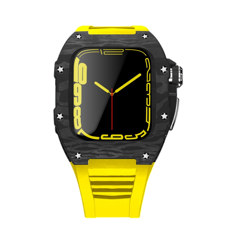 Apple Watch Case 44mm - Carbon Fiber Ti Case + Yellow Fluoro Strap (8 Screws)
