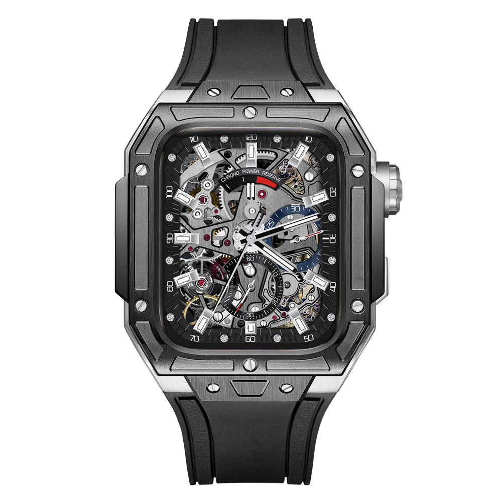 Apple Watch Case for Series 4/5/6/7/8/SE - Steel Case Black Bezel + Fluoro Strap