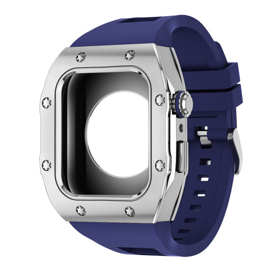 Apple Watch Case 45mm - Steel Case + Blue Silicone Strap (8 Screws)