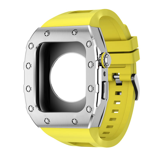 Apple Watch Case 45mm - Steel Case + Yellow Silicone Strap (12 Screws)