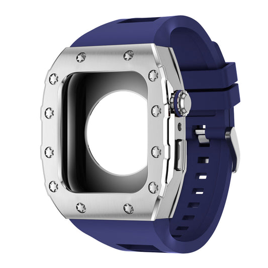 Apple Watch Case 44mm - Steel Case + Blue Silicone Strap (12 Screws)