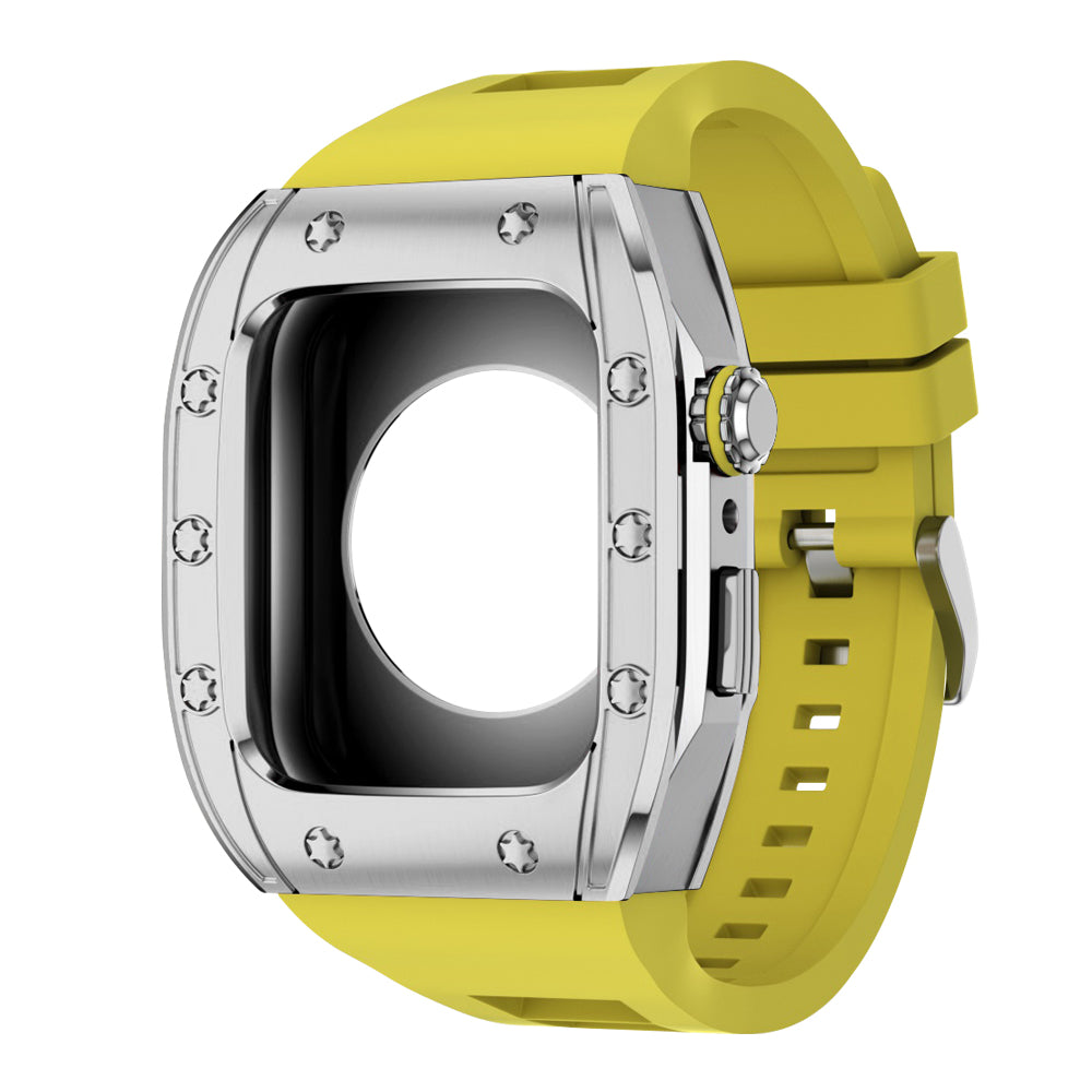 Apple Watch Case 45mm - Steel Case + Yellow Silicone Strap (10 Screws)