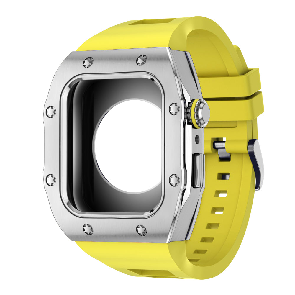 Apple Watch Case 44mm - Steel Case + Yellow Silicone Strap (8 Screws)