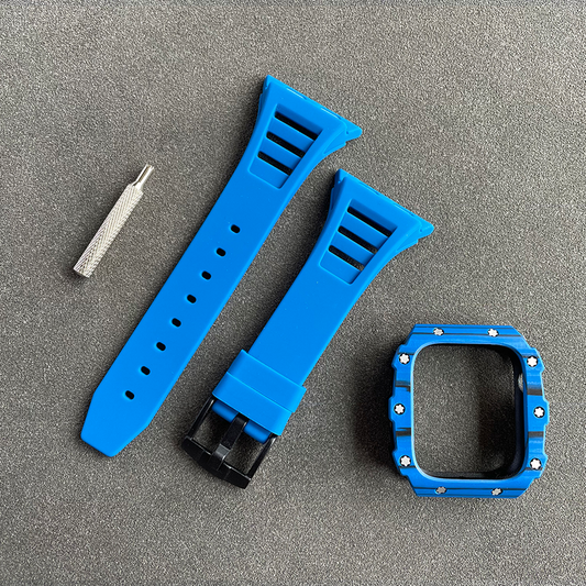 Apple Watch Case 45mm - Carbon Fiber Blue Case + Blue Silicone Strap