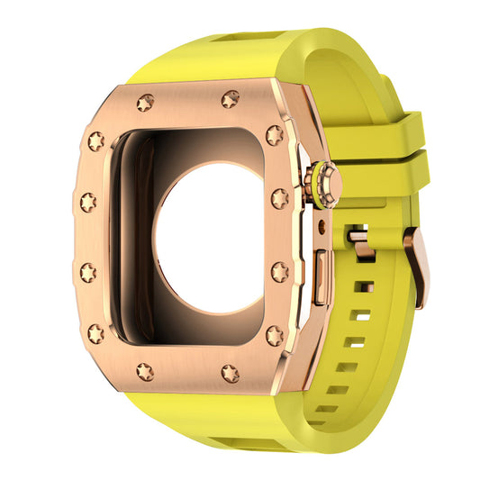 Apple Watch Case 44mm - RG Bezel Rose Gold Case + Yellow Silicone Strap (12 Screws)