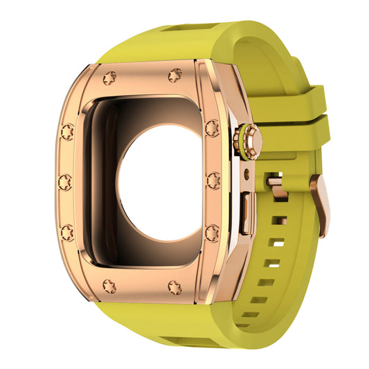 Apple Watch Case 45mm -  RG Bezel Rose Gold Case + Yellow Silicone Strap (10 Screws)