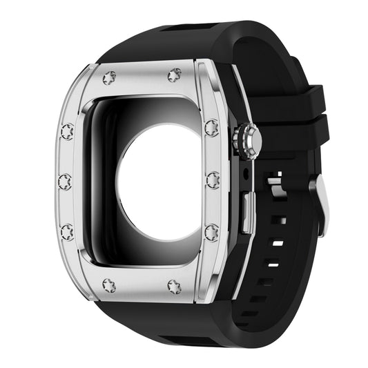 Apple Watch Case 45mm - Black Case + Black Silicone Strap (10 Screws)