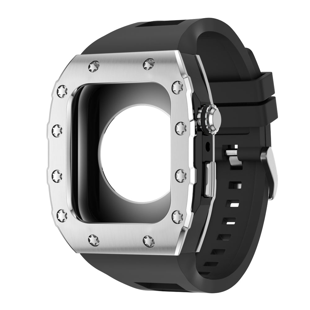 Apple Watch Case 45mm - Black Case + Black Silicone Strap (12 Screws)