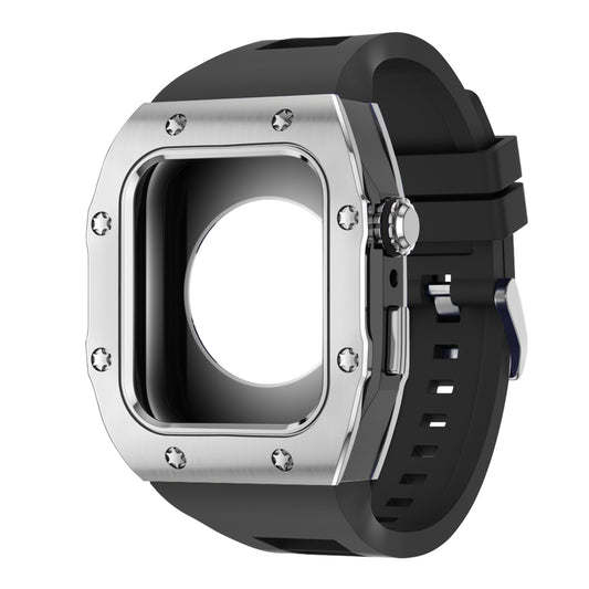 Apple Watch Case 44mm - Black Case + Black Silicone Strap (8 Screws)