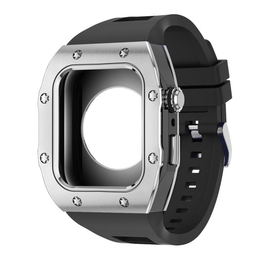 Apple Watch Case 45mm - Black Case + Black Silicone Strap (8 Screws)