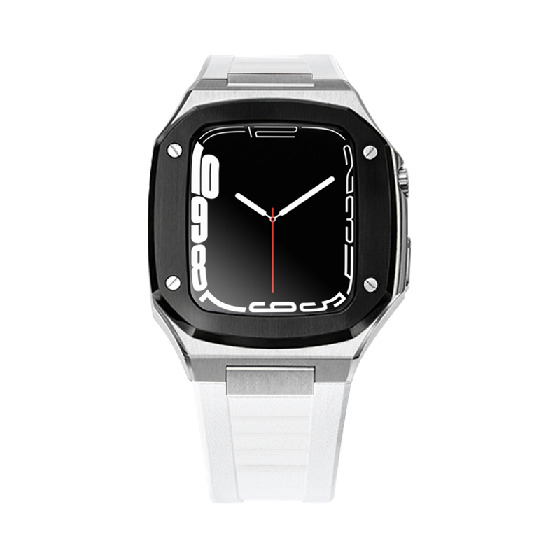 Apple Watch Case 45mm - Black Bezel Steel Case + Silicon Strap (4 Screws)